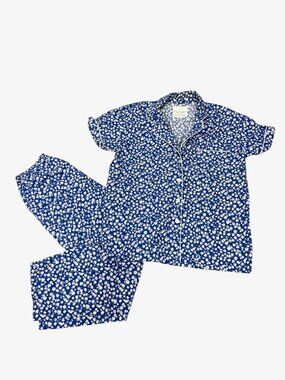 Vintage Erika Taylor Country Cottons Floral Pajama Set Blue Size Medium